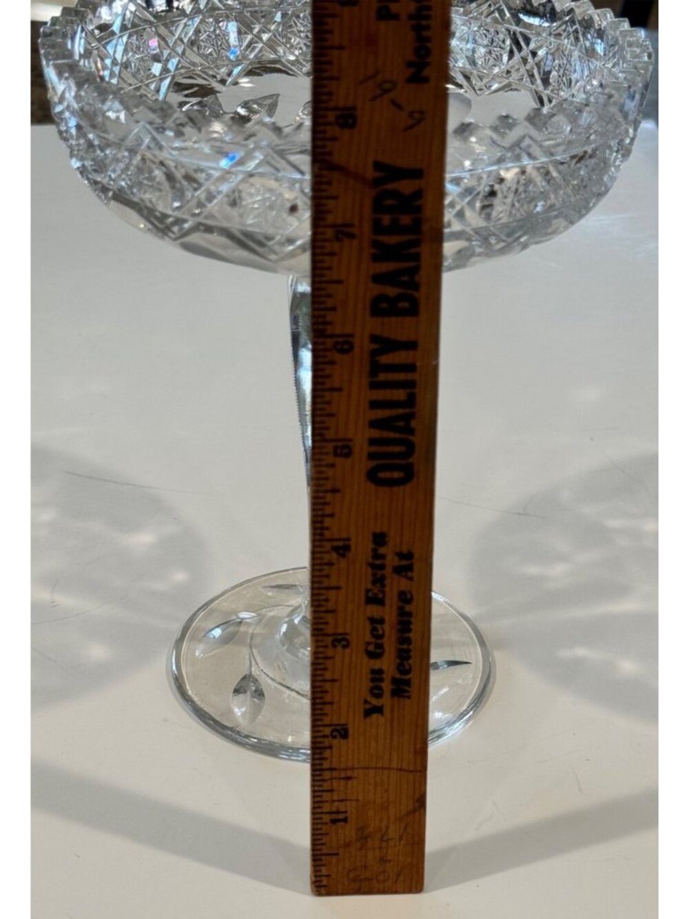 Cut Glass Etched Clear Compote Pedestal Dish Centerpiece 8" Tall Floral Vintage - Picture 5 of 13